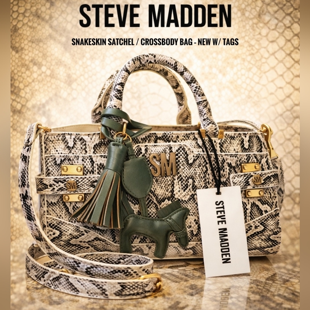 Steve Madden Snakeskin Satchel / Crossbody Bag – Gold Hardware – New w/ Tags